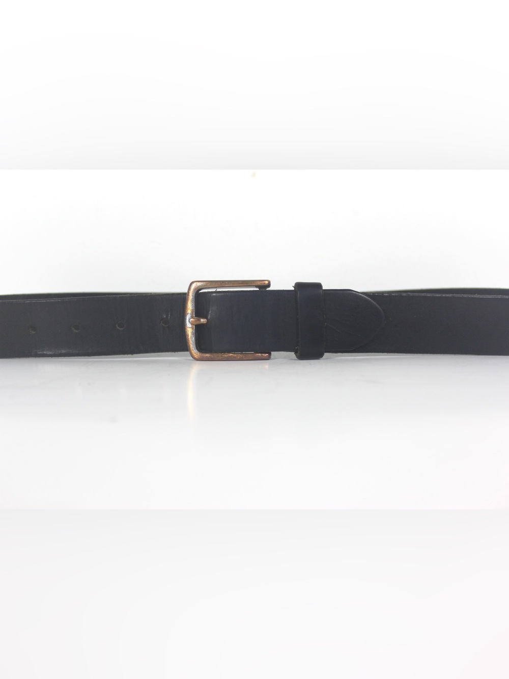 Vintage Black Leather Thick Work Belt with Distressed Buckle Made in USA
